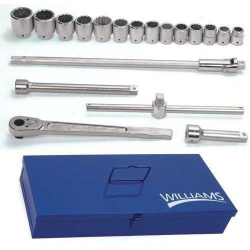 1 1/16 - 2 3/8" Williams 1" Dr Socket & Tool Set 12 Pt 19 Pcs & Tool Box