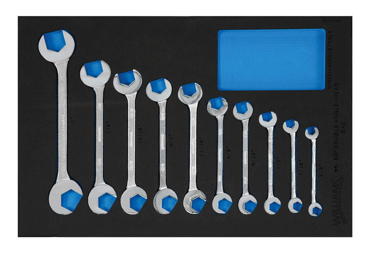 Williams Double Open End Angle Wrench Set in 1/3 Foam Drawer Inset (3/8 to 1) 10 Pcs - JHWF3782
