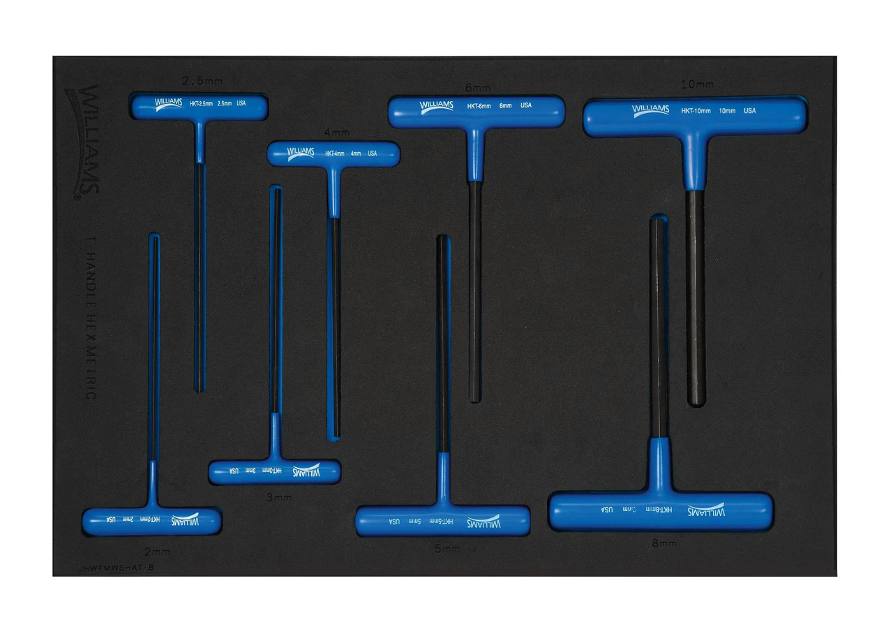 2 - 10 MM Williams Arm T-Key Set in 1/3 Foam Drawer Inset 8 Pcs - JHWFMWSHKT-8