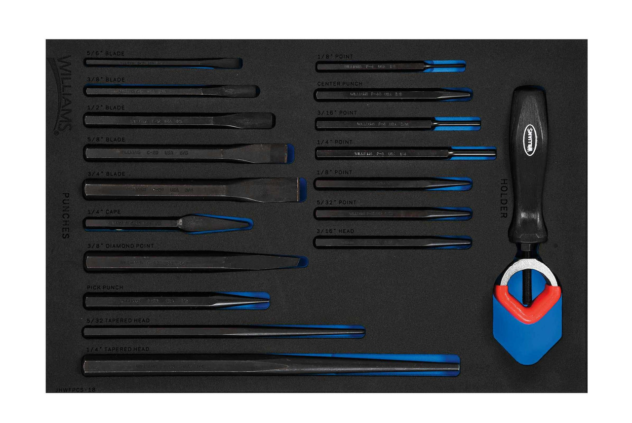 Williams Chisels & Punches Set in 1/3 Foam Drawer Inset 18 Pcs - JHWFPCS-18 Pro Torque Tools