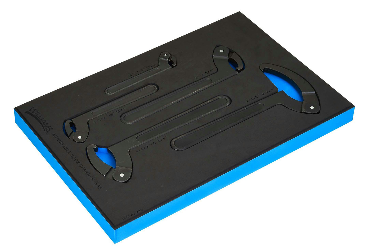 Williams Adjustable Hook Spanner Wrench Set in 1/3 Foam Drawer Inset 5 Pcs - JHWFWS-475