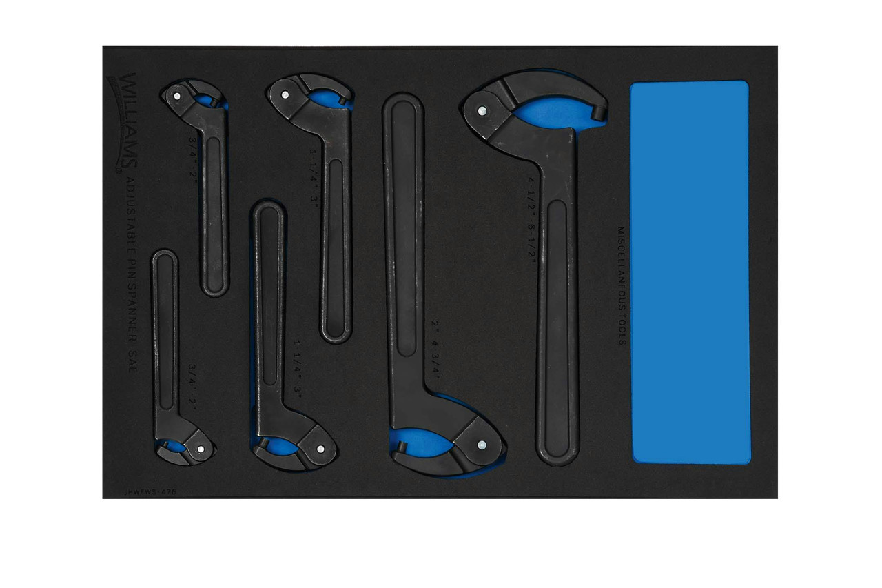 Williams Adjustable Pin Spanner Wrench Set in 1/3 Foam Drawer Inset 6 Pcs - JHWFWS-476