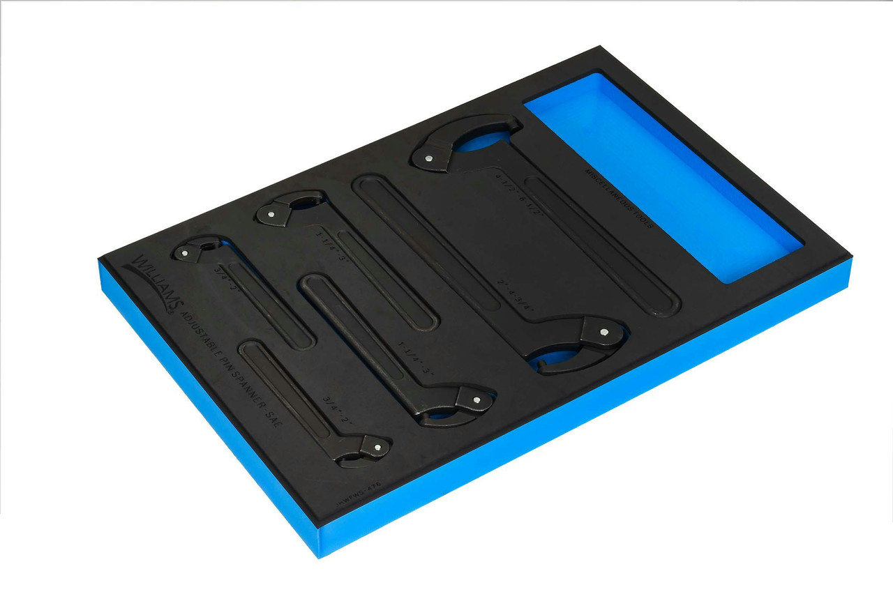 Williams Adjustable Pin Spanner Wrench Set in 1/3 Foam Drawer Inset 6 Pcs - JHWFWS-476