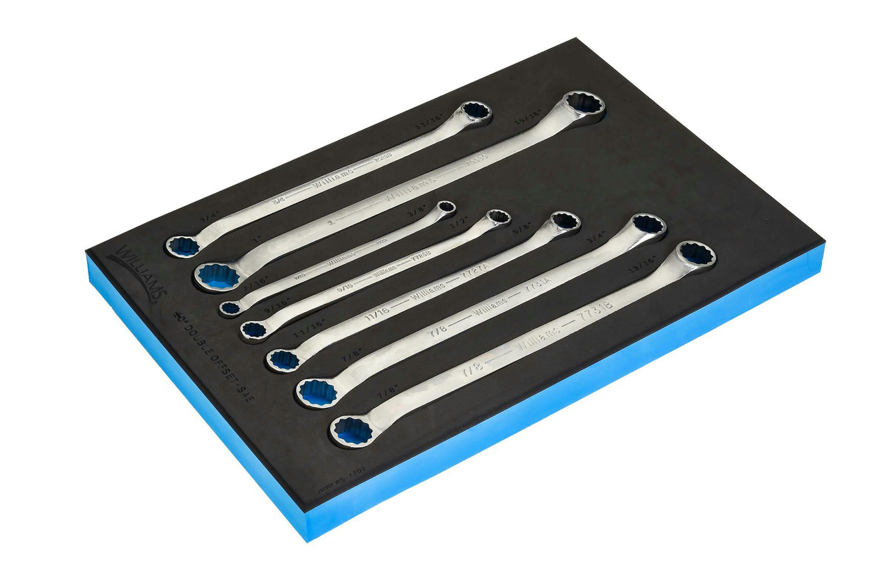 Williams Double Head 10° Offset Box End Wrench Set in 1/3 Foam Drawer Inset 7 Pcs - JHWFWS-7707