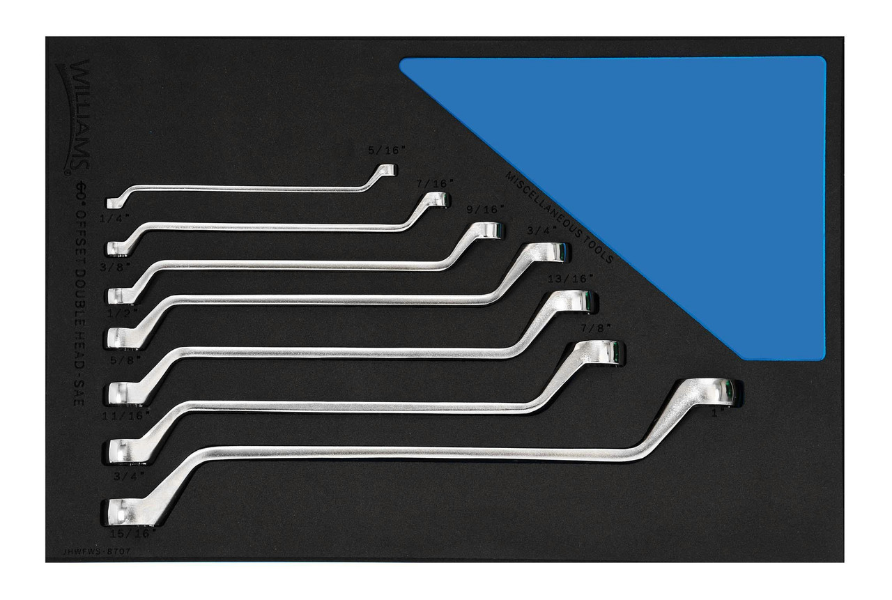Williams Double Head 60° Offset Box End Wrench Set in 1/3 Foam Drawer Inset 7 Pcs - JHWFWS-8707