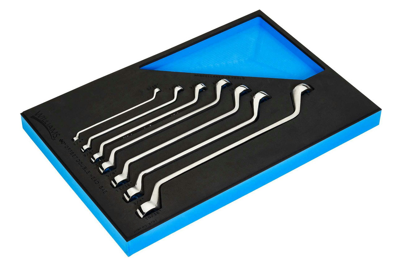 Williams Double Head 60° Offset Box End Wrench Set in 1/3 Foam Drawer Inset 7 Pcs - JHWFWS-8707