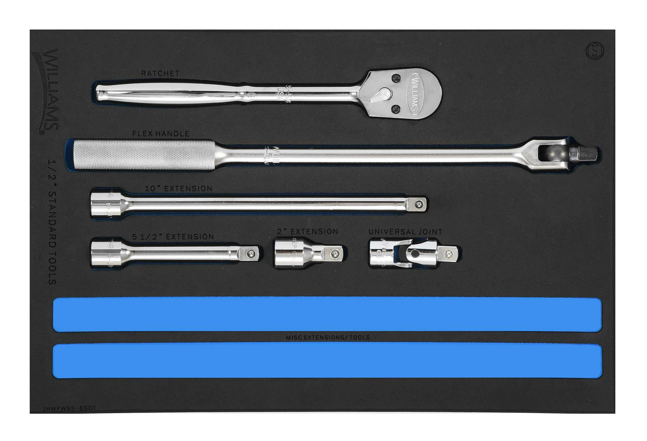 Williams 1/2" Dr Ratchet and Driver Tool Set in 1/3 Foam Drawer Inset 6 Pcs - JHWFWSS-6SDT