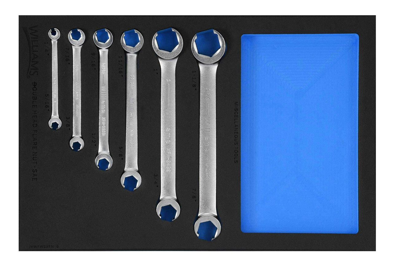 Williams Double Flare Nut Wrench Set in 1/3 Foam Drawer Inset 6 Pcs - JHWFWSXFN-6 Pro Torque Tools