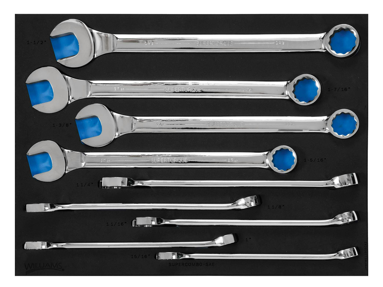 Williams SUPERCOMBO Combination Wrench Set 2/3 Foam Drawer Inset (15/16 to 1-1/2) 9 Pcs 12 Pt - JHWFWS1190SCA2