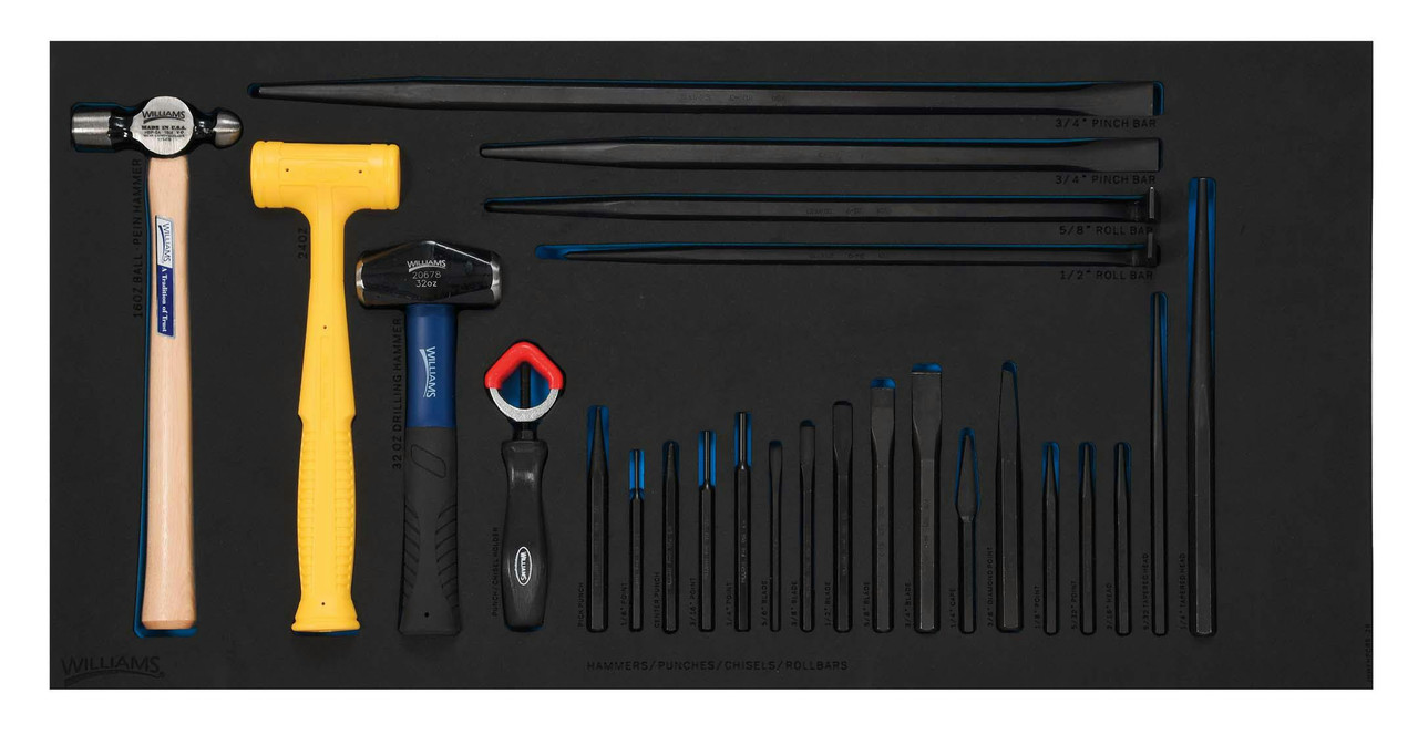 Williams Hammer Chisel & Punch Set in 3/3 Foam Drawer Inset 26 Pcs - JHWFHPCRS-26