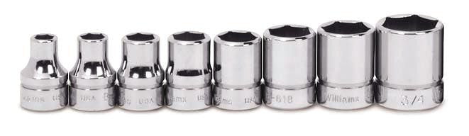 Williams 3/8" Dr Shallow Socket Set on Rail and Clips 6 Pt 8 Pcs - JHWWSS-8HRC
