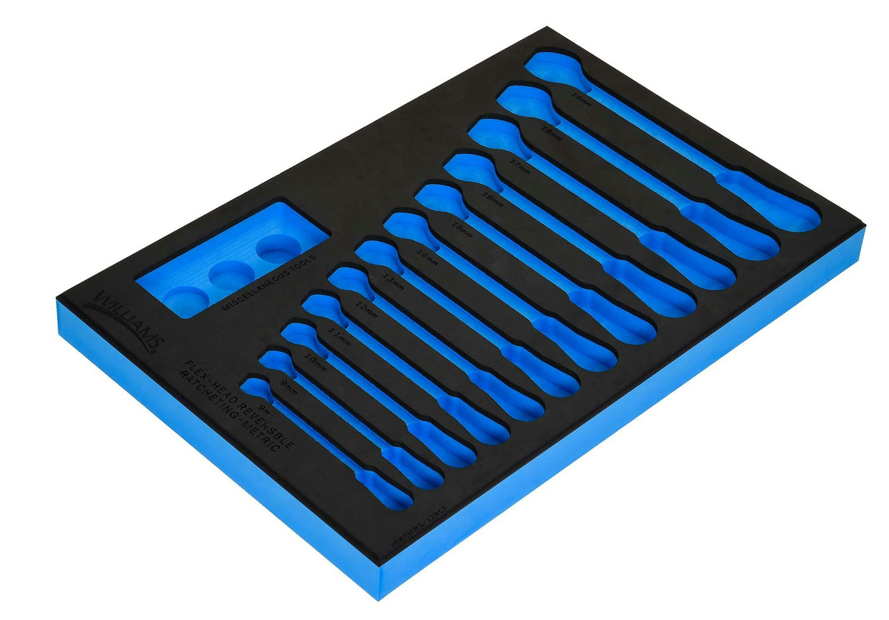 8 - 19 MM Williams 1/3 Foam Drawer Inset Only for Ratcheting Combination Wrench Set 12 Pcs - JHWFMWS-12RCF13FM