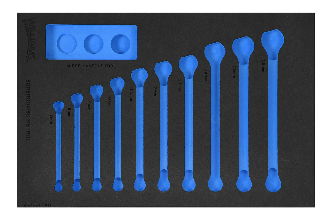 7 - 16 MM Williams 1/3 Foam Drawer Inset Only for SUPERCOMBO Combination Wrench Set 12 Pt 10 Pcs - JHWFMWS-18A113FM
