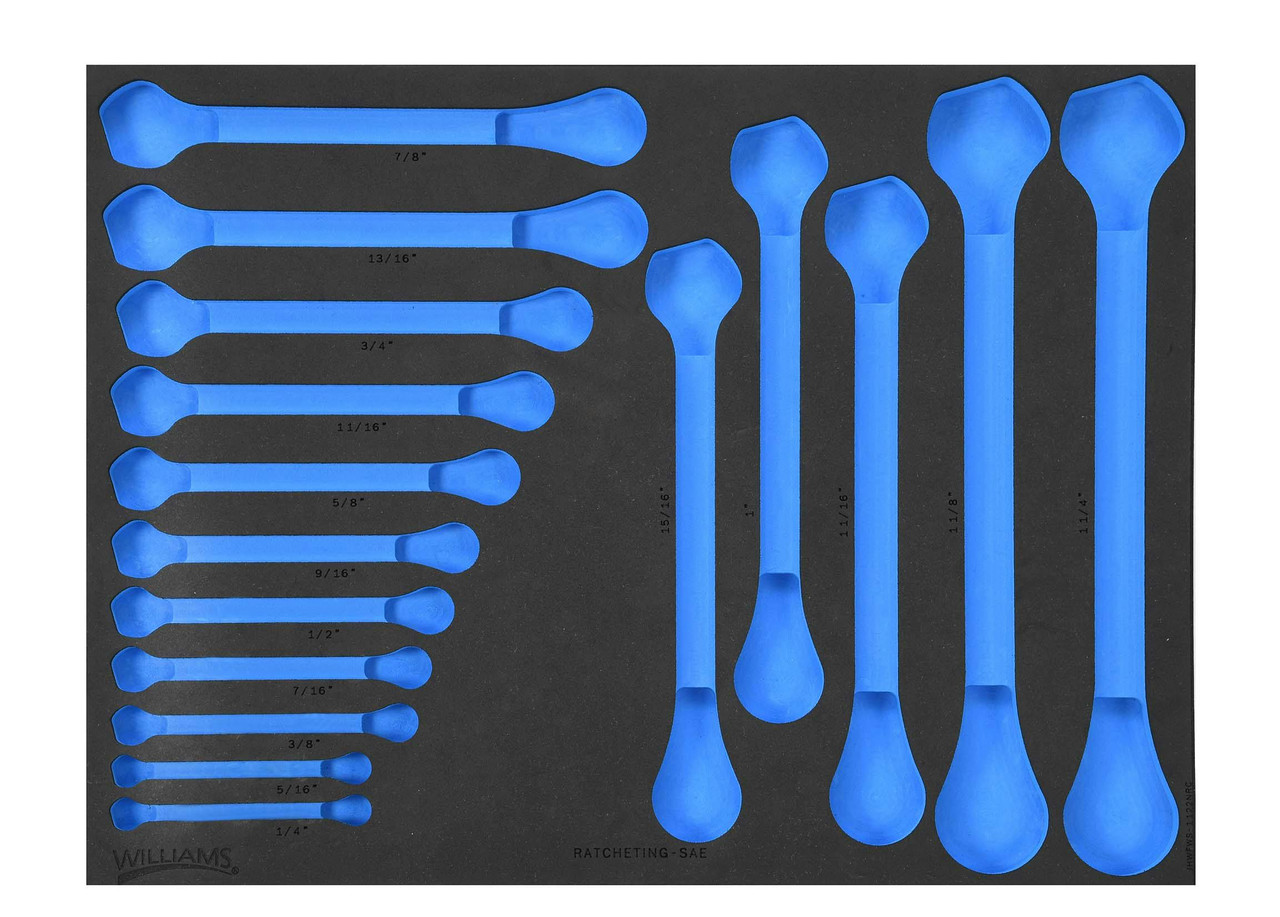 1/4 - 1-1/4" Williams 1/3 Foam Drawer Inset Only for Ratcheting Combination Wrench Set 16 Pcs - JHWFWS-1122NRC13FM
