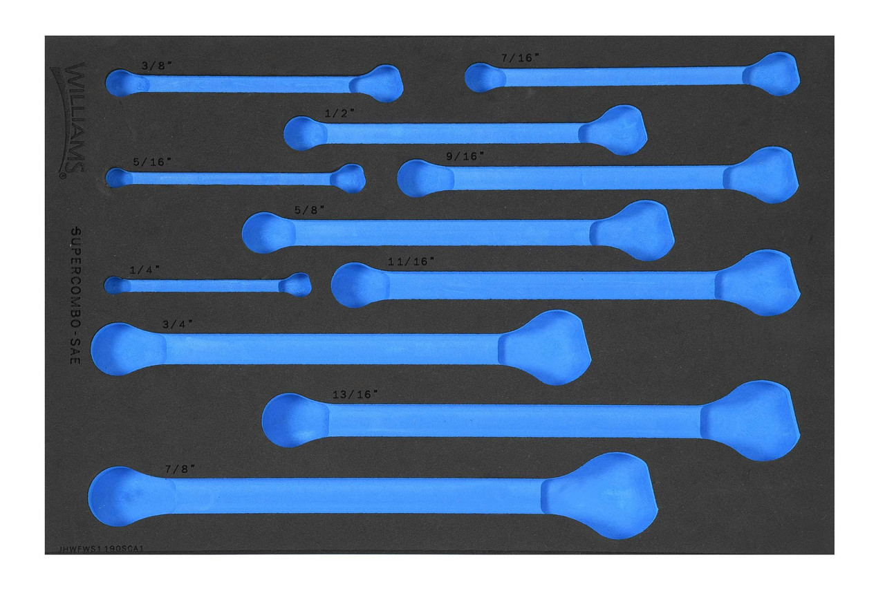 1/4 - 7/8" Williams 1/3 Foam Drawer Inset Only for SUPERCOMBO Combination Wrench Set 12 Pt 11 Pcs - JHWFWS1190SCA113FM