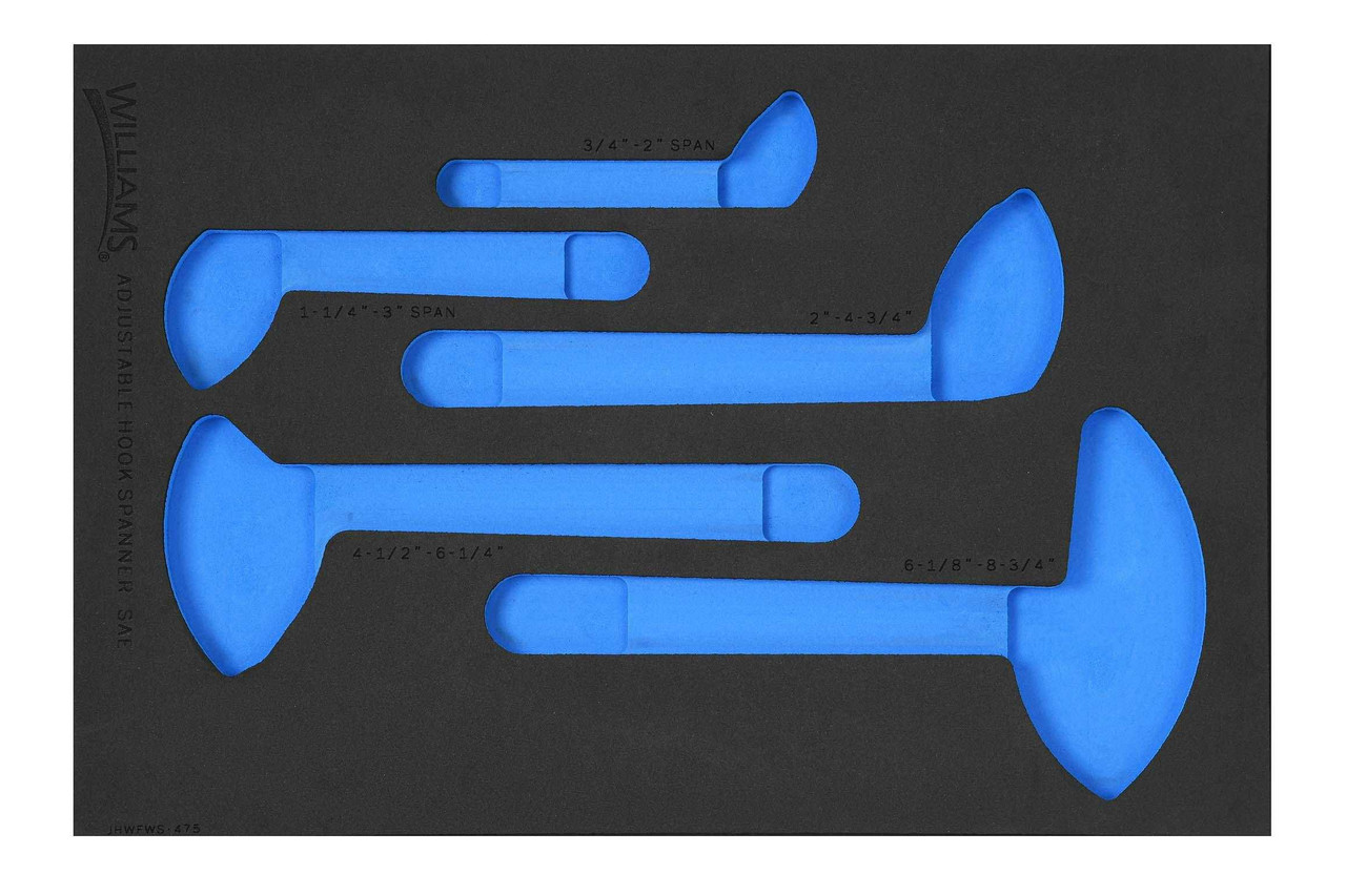 Williams 1/3 Foam Drawer Inset Only for Adjustable Hook Spanner Wrench Set 5 Pcs - JHWFWS-47513FM Pro Torque Tools