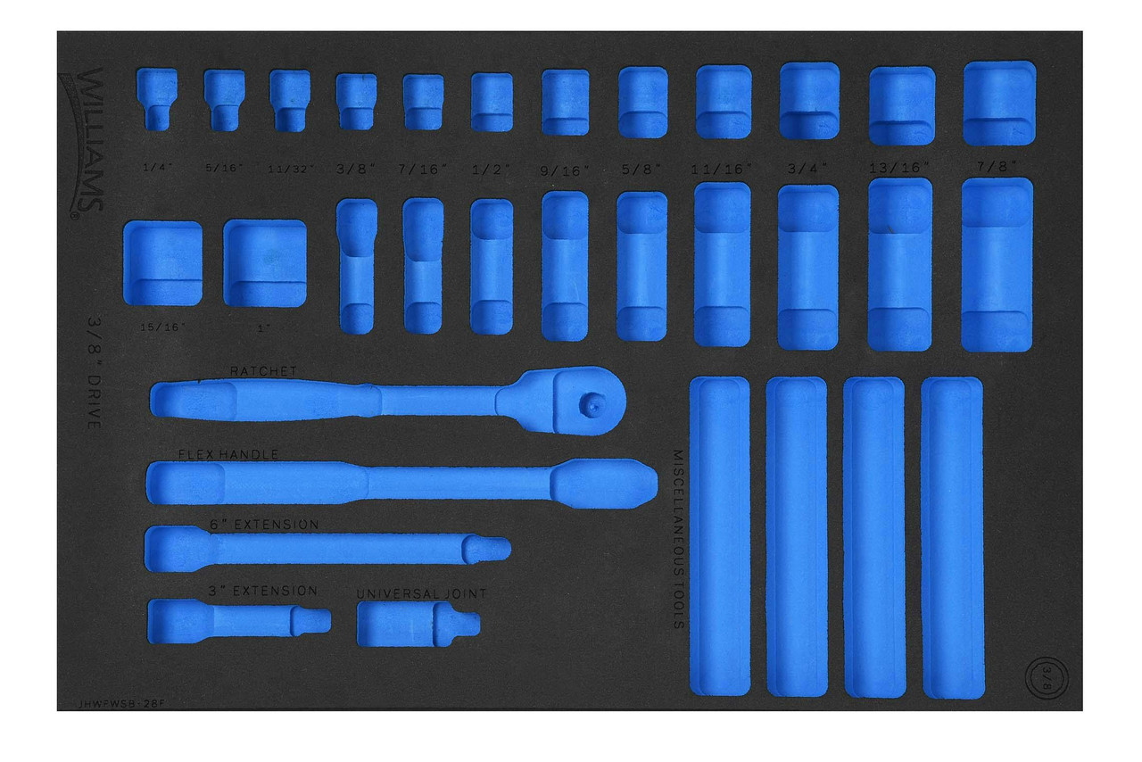 Williams 1/3 Foam Drawer Inset for 3/8" Dr Shallow & Deep Socket and Drive Tool Set 12 Pt 28 Pcs - JHWFWSB-28F13FM