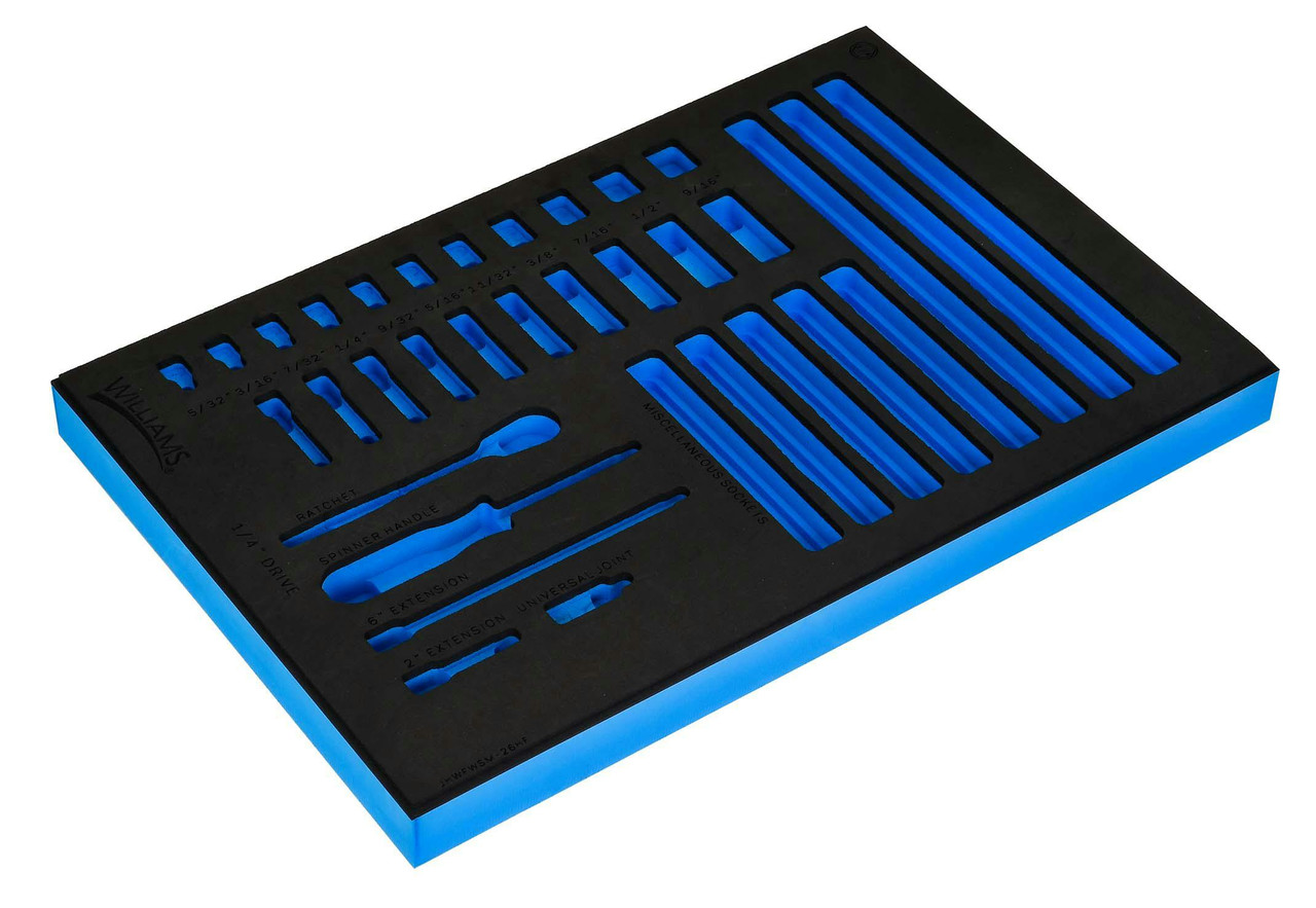 Williams 1/3 Foam Drawer Inset for 1/4" Dr Standard Socket and Drive Tool Set 6 Pt 27 Pcs - JHWFWSM-26HF13FM