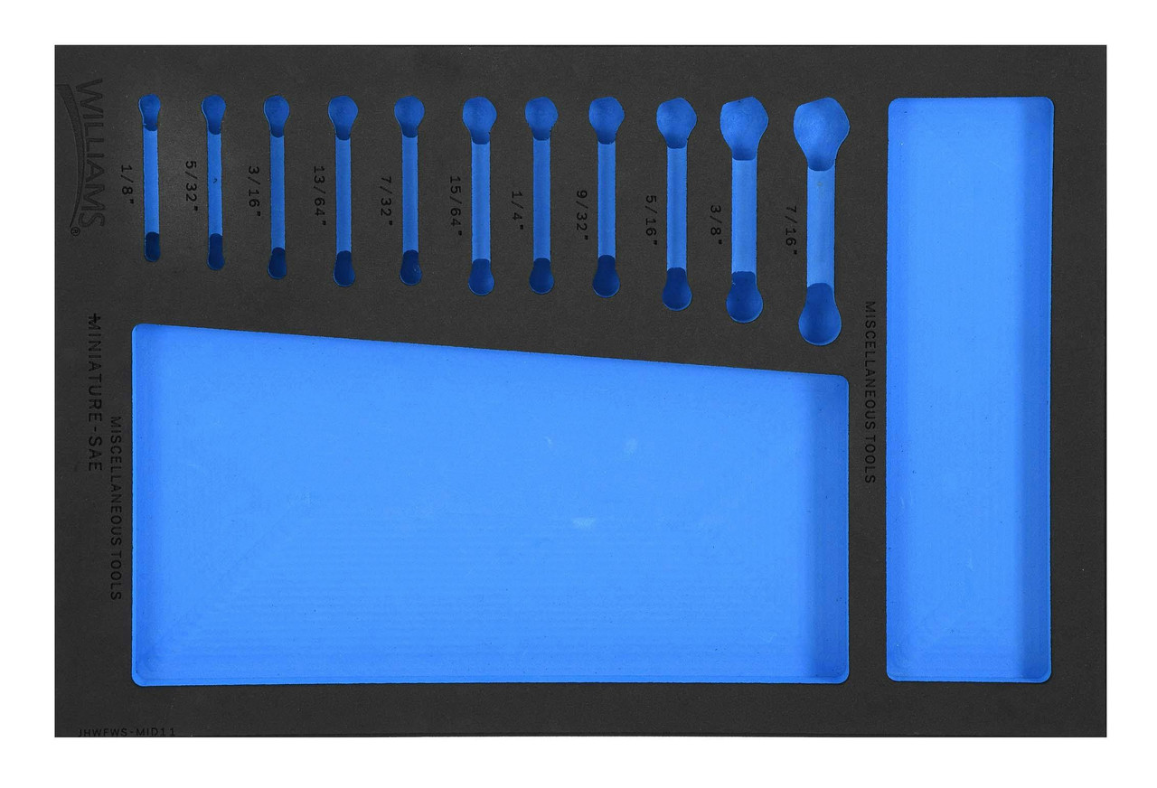 1/8 - 7/16" Williams 1/3 Foam Drawer Inset Only for Miniature Combination Wrench Set 11 Pcs - JHWFWS-MID1113FM