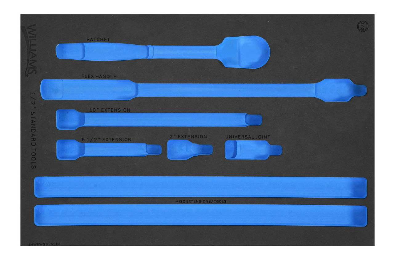 Williams 1/2" Dr 1/3 Foam Drawer Inset Only for Ratchet and Drive Tool Set 6 Pcs - JHWFWSS-6SDT13FM Pro Torque Tools