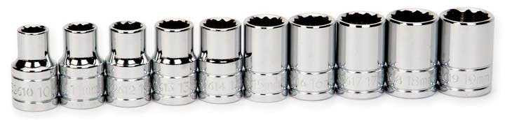 10 - 19MM Williams 1/2" Dr Shallow Socket Set 12 Pt 10 Pcs - JHW32930 Pro Torque Tools