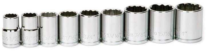 10 - 19MM Williams 1/2" Dr Shallow Socket Set 12 Pt 9 Pcs - JHW32922 Pro Torque Tools