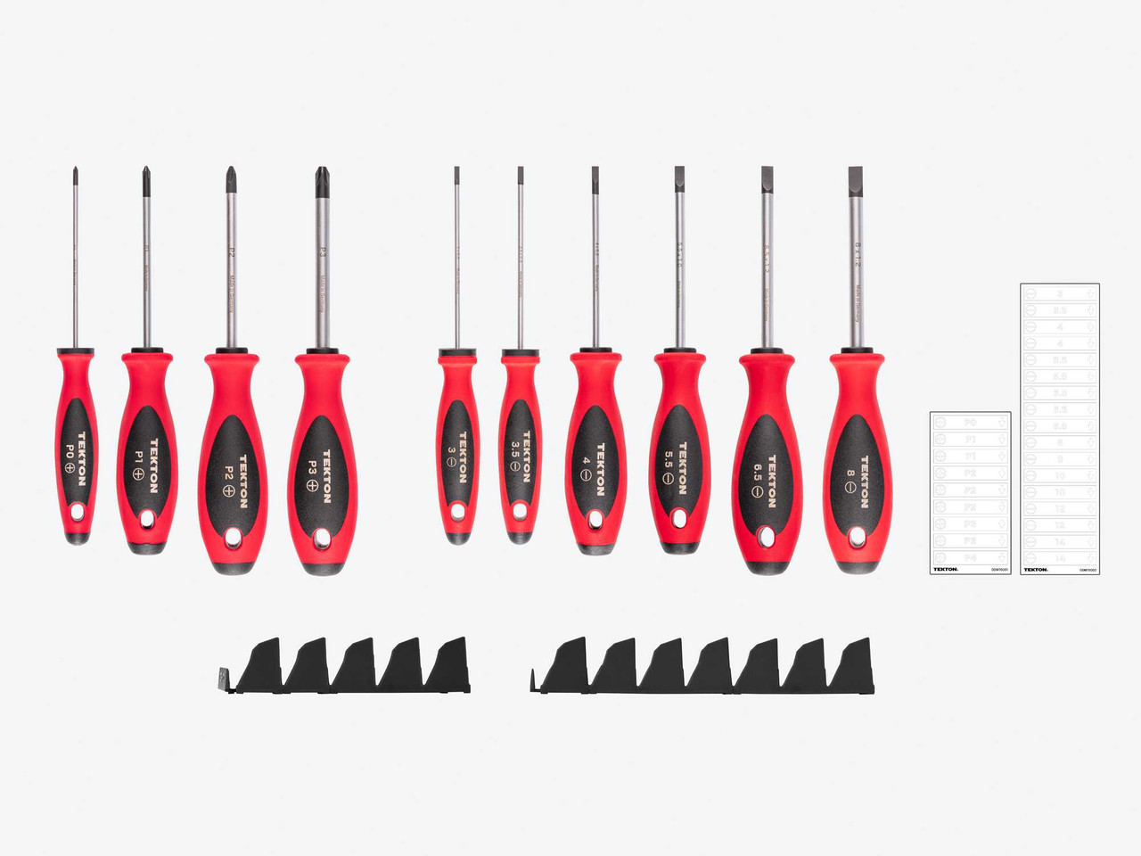 #0 - #3, 3 - 8 MM Tekton Phillips and Slotted Screwdriver Set with Black Modular Organizers 4" Shanks 10 Pcs - DWZ90106 New Pro Torque Tools