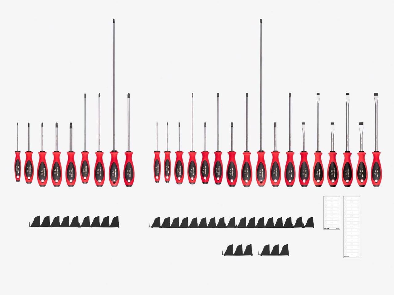 #0 - #4, 3 - 14 MM Tekton Phillips and Slotted Screwdriver Set with Black Modular Organizers - 4, 8, 18" Shanks 26 Pcs - DWZ90109 New Pro Torque Tools