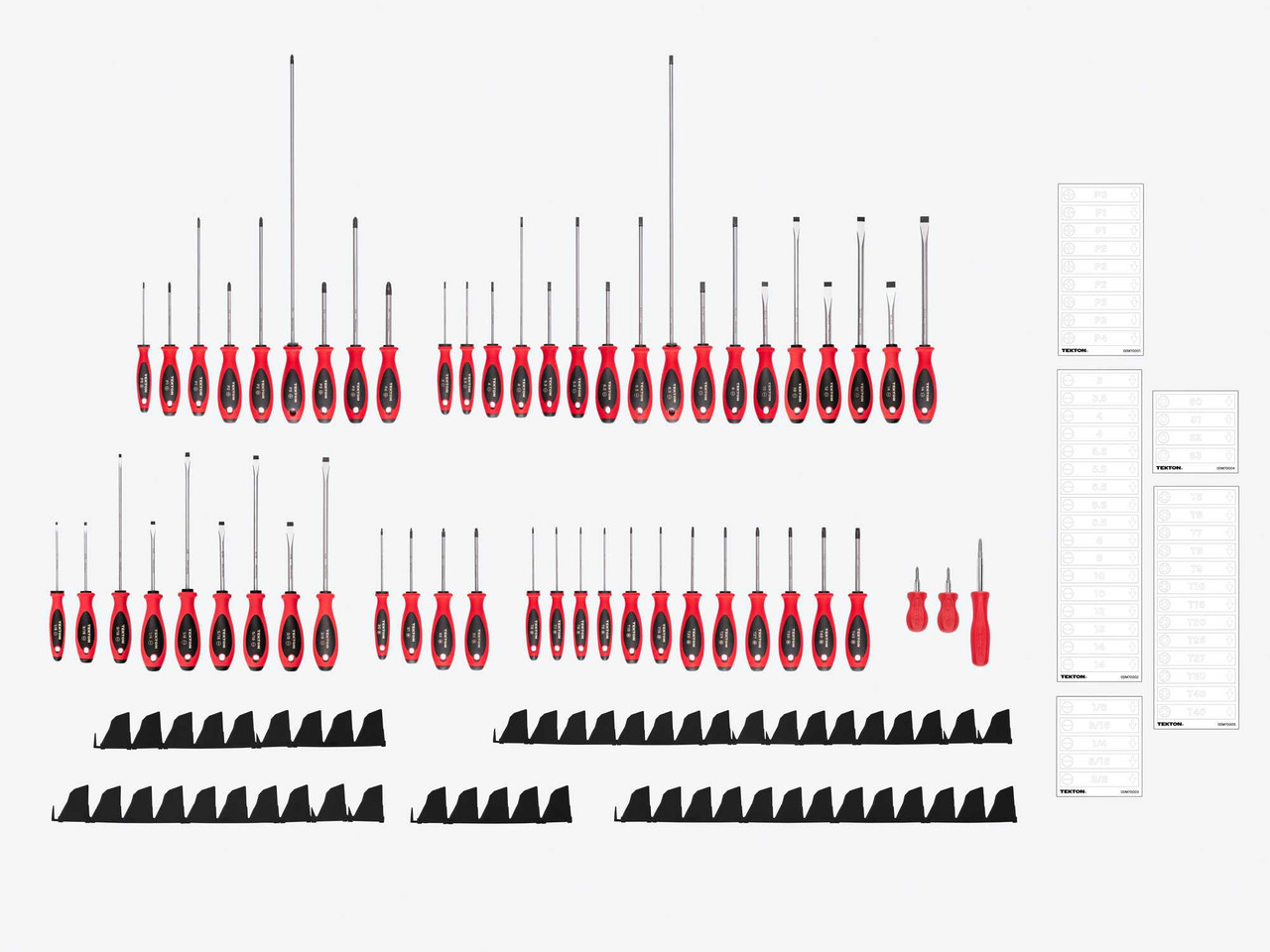 Tekton Phillips, Slotted, Torx, Square Screwdriver Set with Black Modular Organizers - 4, 8, 18" Shanks 54 Pcs - DWZ90120 New Pro Torque Tools
