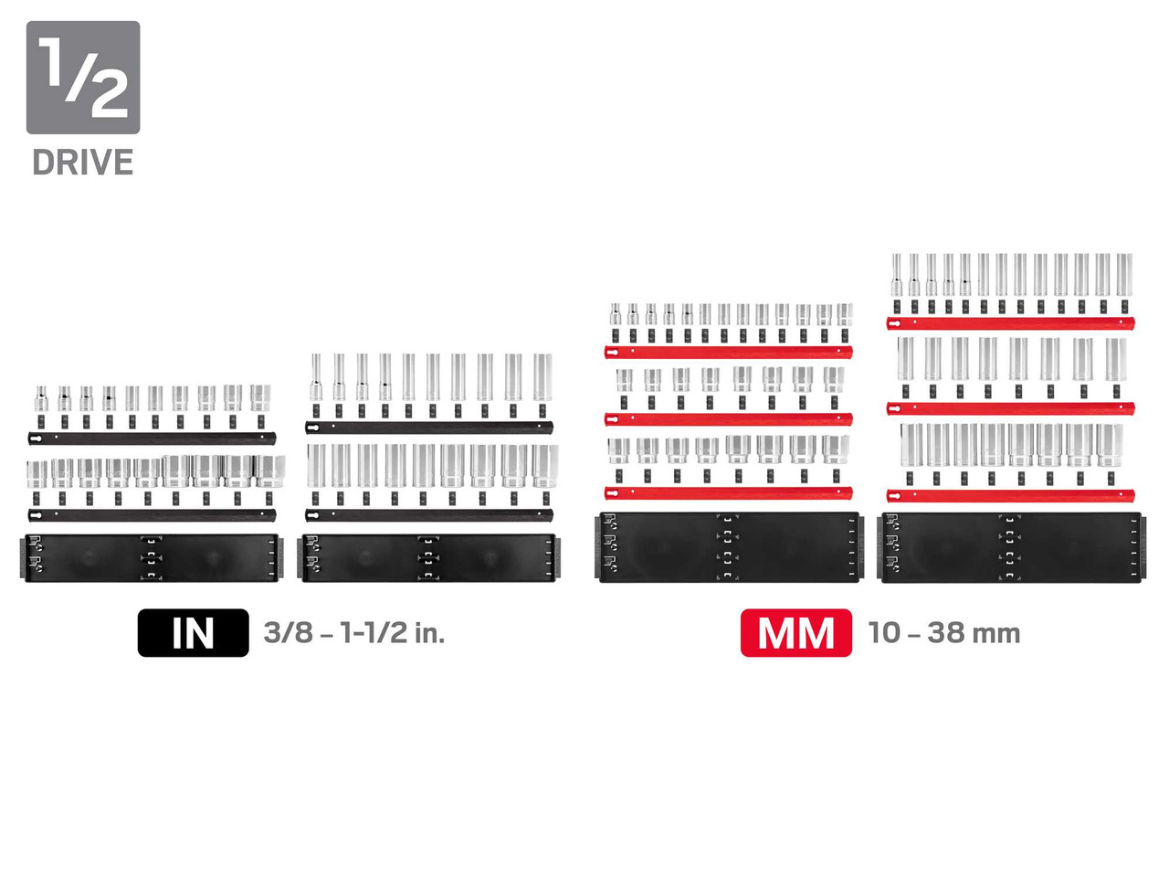 Tekton 1/4, 3/8, 1/2" Dr Shallow and Deep Socket Set with Rails and Trays 12 Pt 214 Pcs - SHD99203 New Pro Torque Tools