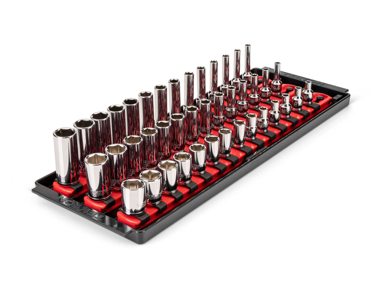 4 - 15 MM Tekton 1/4" Dr Shallow Semi-Deep and Deep Socket Set with Rails and Trays 6 Pt 42 Pcs - SHD90120 New Pro Torque Tools