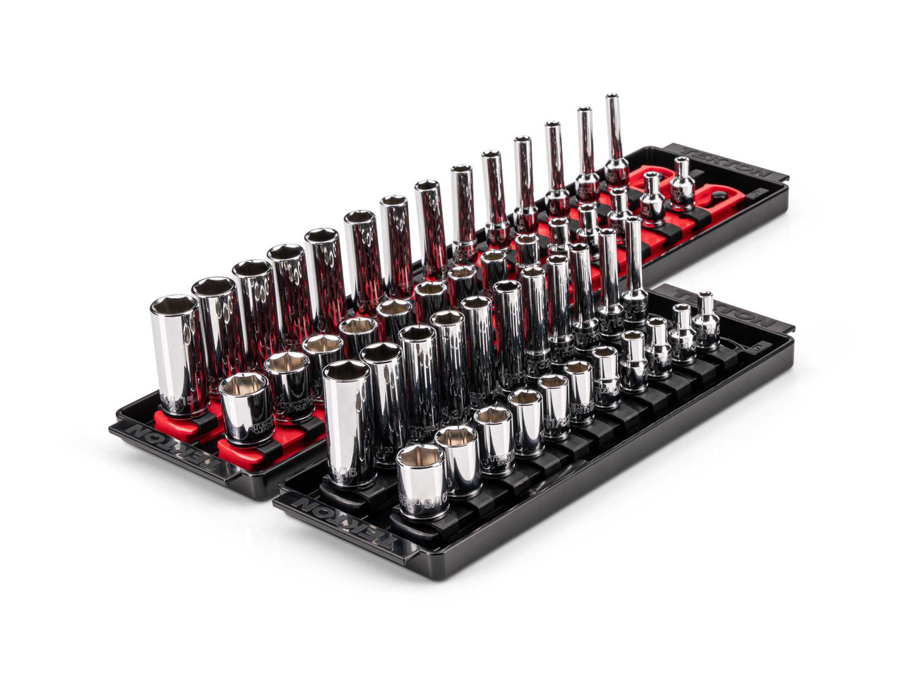 5/32 - 9/16", 4 - 15 MM Tekton 1/4" Dr Shallow and Deep Socket Set with Rails and Trays 6 Pt 50 Pcs - SHD90215 New Pro Torque Tools
