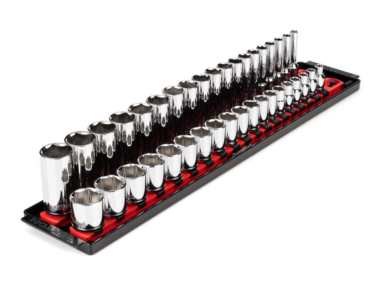 6 - 24 MM Tekton 3/8" Dr Shallow and Deep Socket Set with Rails and Tray 6 Pt 38 Pcs - SHD91211 New Pro Torque Tools