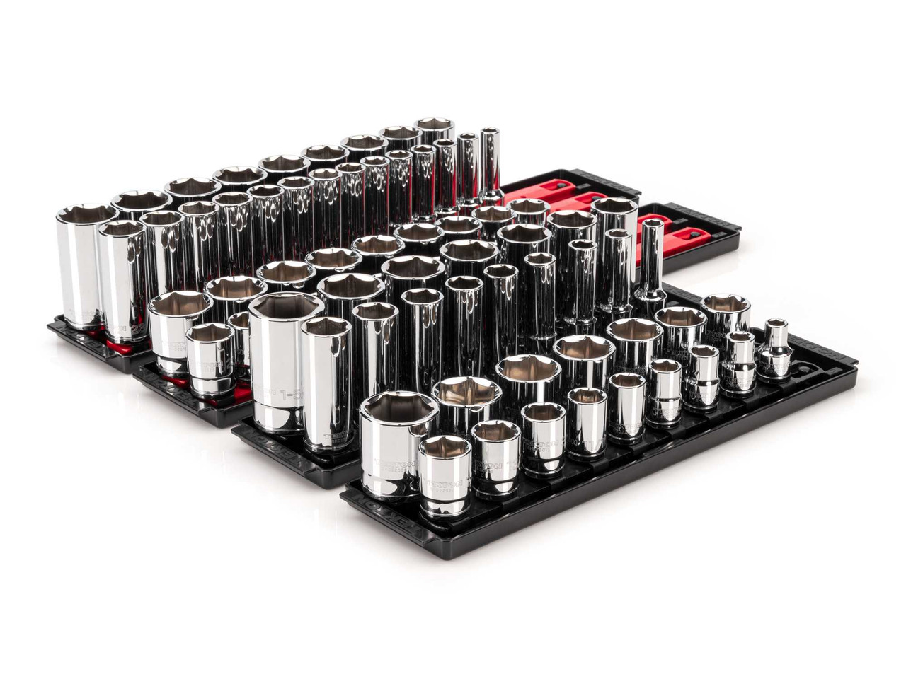 3/8 - 1-5/16", 10 - 32 MM Tekton 1/2" Dr Shallow and Deep Socket Set with Rails and Trays 6 Pt 78 Pcs - SHD92215 New Pro Torque Tools