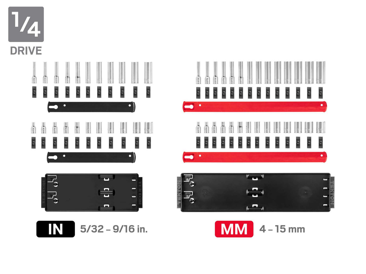 Tekton 1/4, 3/8, 1/2" Dr Shallow and Deep Socket Set with Rails and Trays 6 Pt 214 Pcs - SHD99202 New Pro Torque Tools