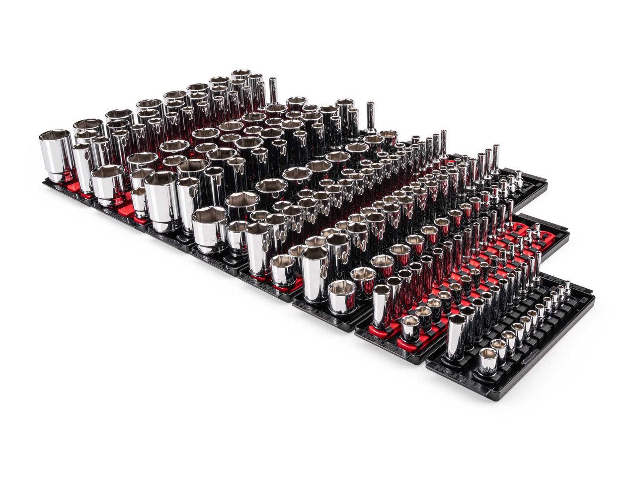Tekton 1/4, 3/8, 1/2" Dr Shallow and Deep Socket Set with Rails and Trays 6 Pt 214 Pcs - SHD99202 New Pro Torque Tools