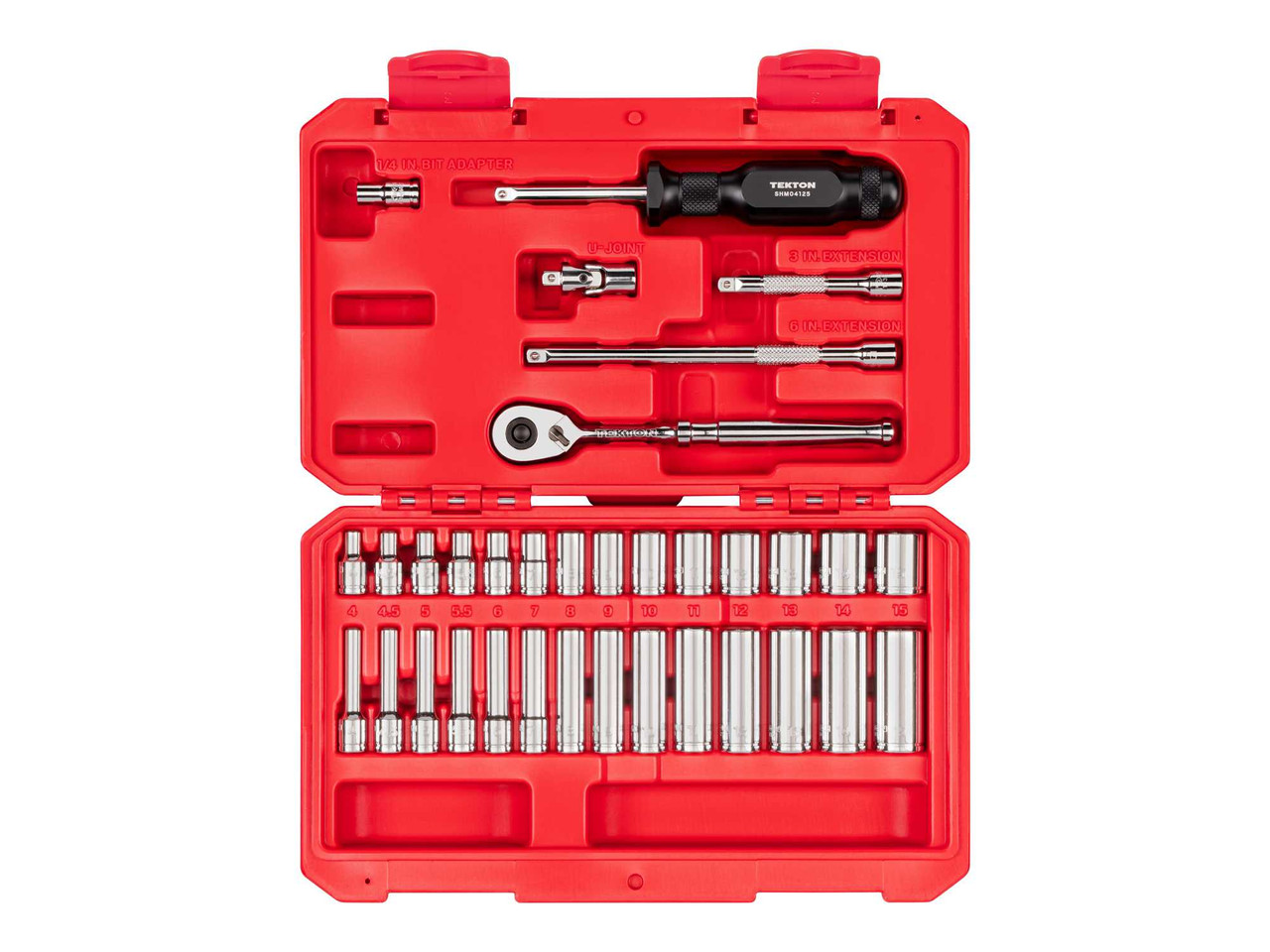 4 - 15 MM Tekton 1/4" Dr Shallow and Deep Socket and Ratchet Set with Case 6 Pt 34 Pcs - SKT05202 New Pro Torque Tools
