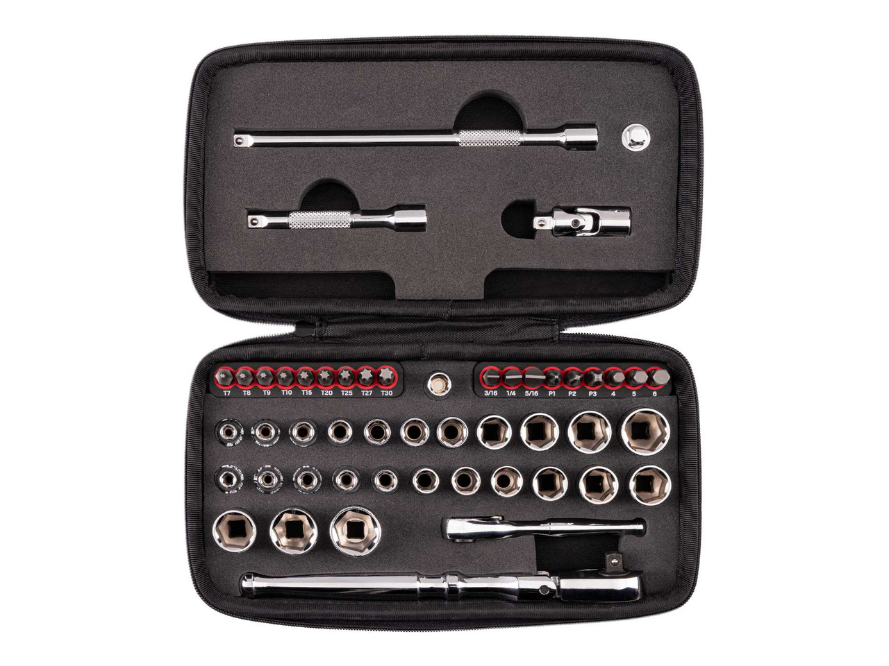 Tekton 1/4" Dr Small Engine Socket, Bit, and Flex Head Quick-Release Ratchet Set with Case 6 Pt 50 Pcs - SKT07904 New Pro Torque Tools