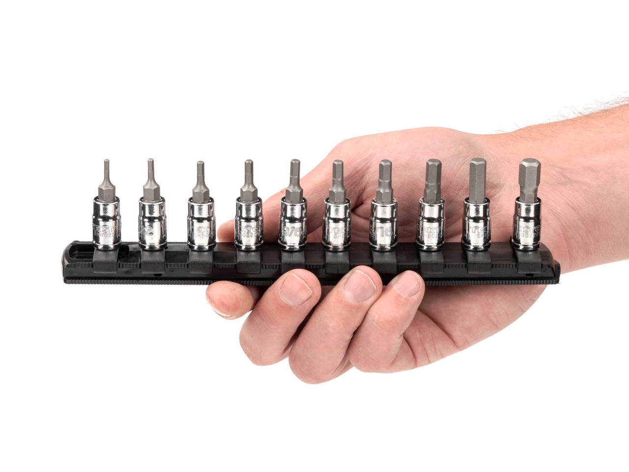 5/64 - 5/16" Tekton 1/4 in Dr Hex Bit Socket Set with Rail 10 Pcs - SHB90105 New Pro Torque Tools