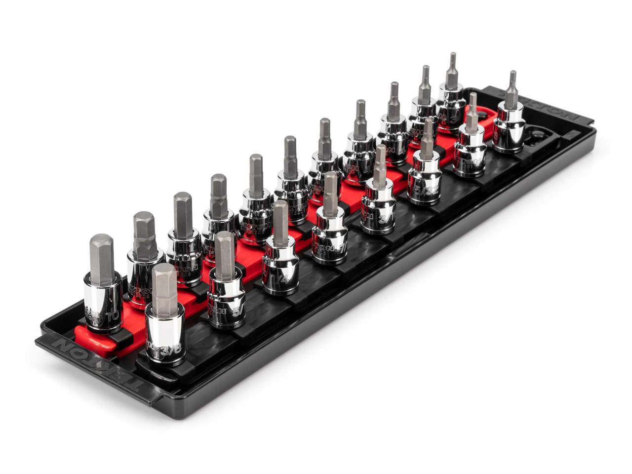 1/8 - 3/8", 3 - 10 MM Tekton 3/8" Dr Hex Bit Socket Set with Rails and Tray 19 Pcs - SHB91202 New Pro Torque Tools