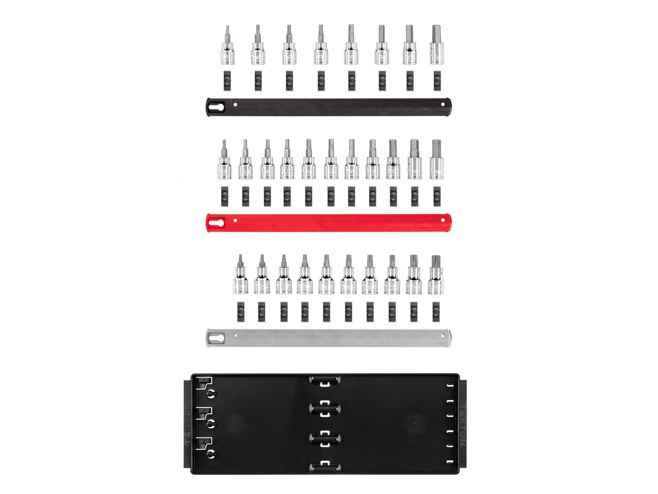 1/8 - 3/8", 3 - 10 mm, T10 - T60 Tekton 3/8" Dr Hex and Torx Bit Socket Set with Rails and Tray 31 Pcs - SHB91203 New Pro Torque Tools
