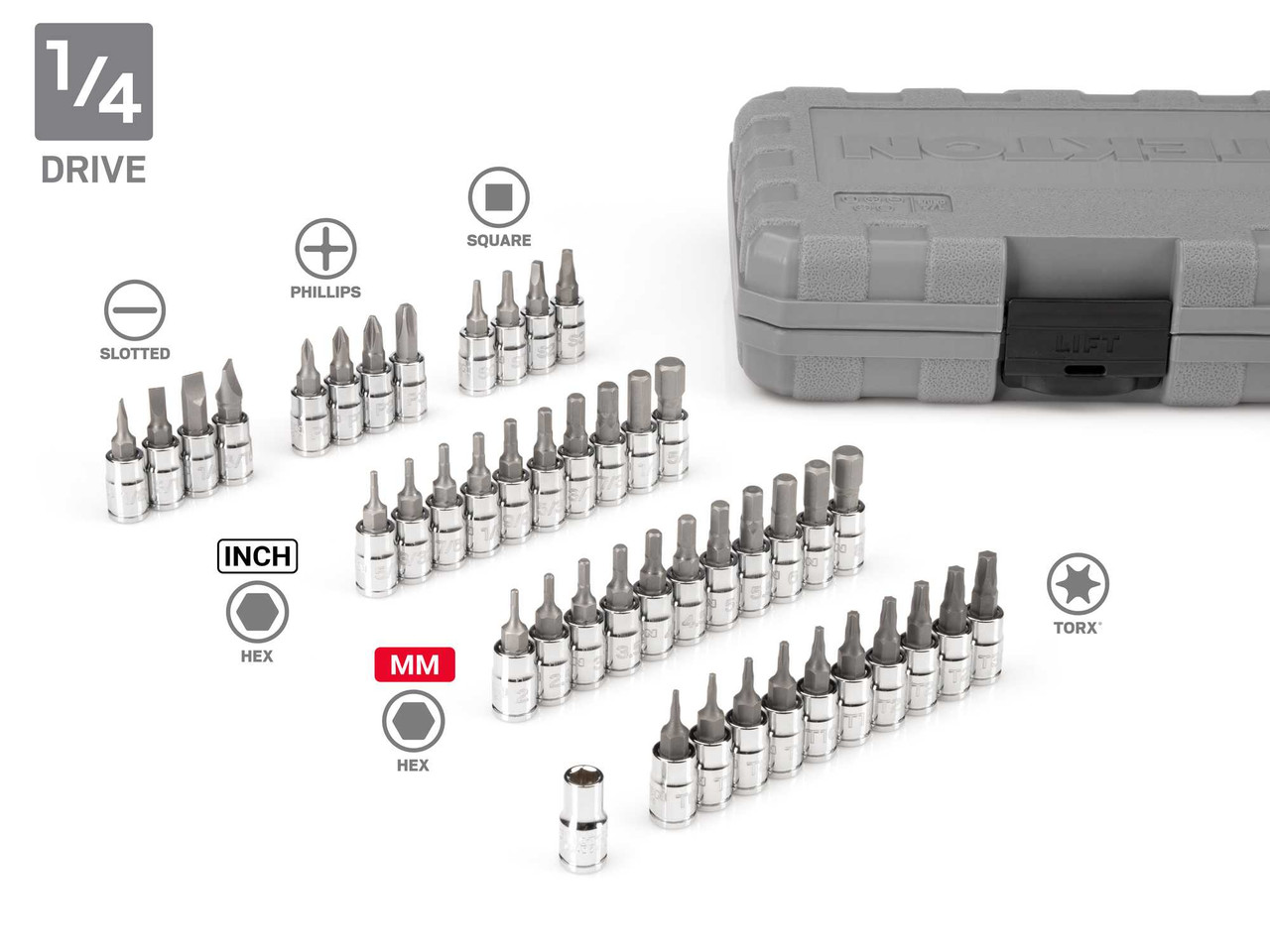 Tekton 1/4, 3/8, 1/2" Dr Standard and Long Bit Socket Set with Cases 248 Pcs - SHB99301 New Pro Torque Tools