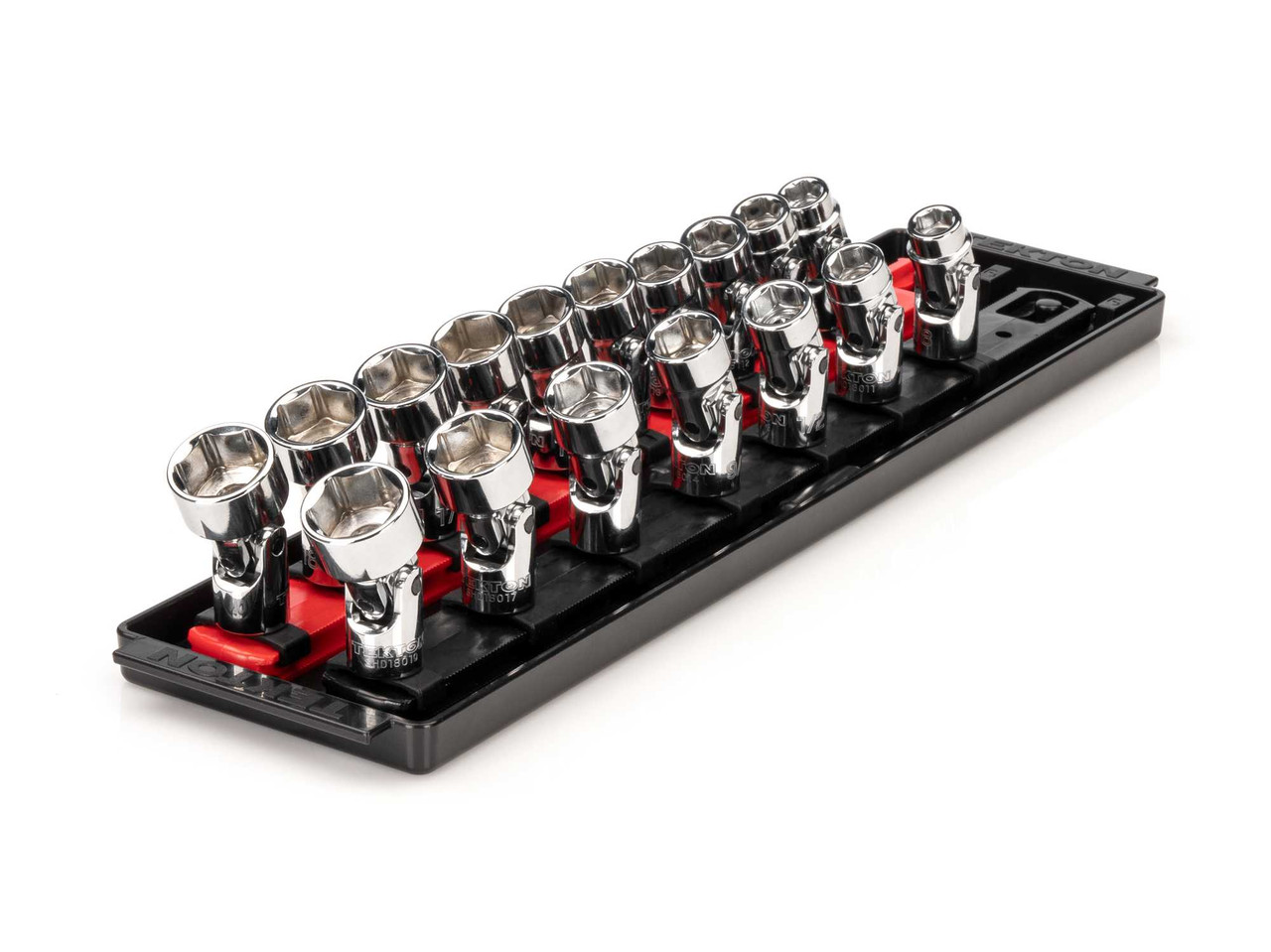 3/8 - 3/4", 10 - 19 MM Tekton 3/8" Dr Shallow Universal Joint Socket Set with Rails and Tray 6 Pt 17 Pcs - SHD91217 New Pro Torque Tools