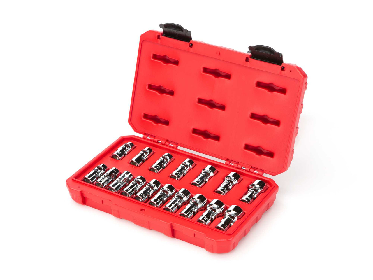 3/8 - 3/4", 10 - 19 MM Tekton 3/8" Dr Shallow Universal Joint Socket Set with Case 6 Pt 17 Pcs - SHD91301 New Pro Torque Tools