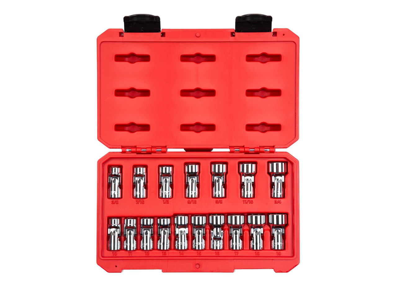 3/8 - 3/4", 10 - 19 MM Tekton 3/8" Dr Shallow Universal Joint Socket Set with Case 6 Pt 17 Pcs - SHD91301 New Pro Torque Tools