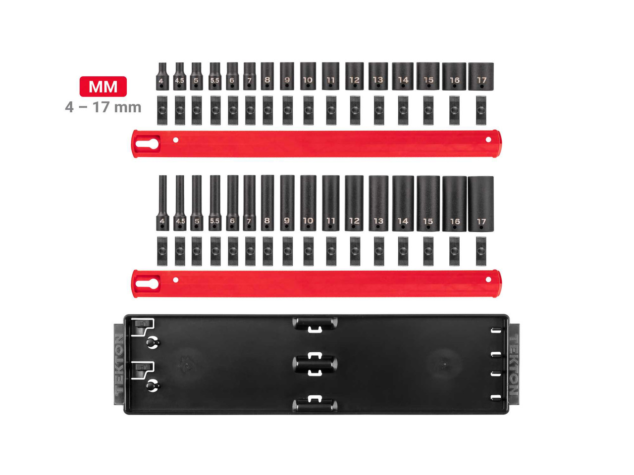4 - 17 MM Tekton 1/4" Dr Shallow and Deep Impact Socket Set with Rails and Tray 6 Pt 32 Pcs - SID90201 New Pro Torque Tools