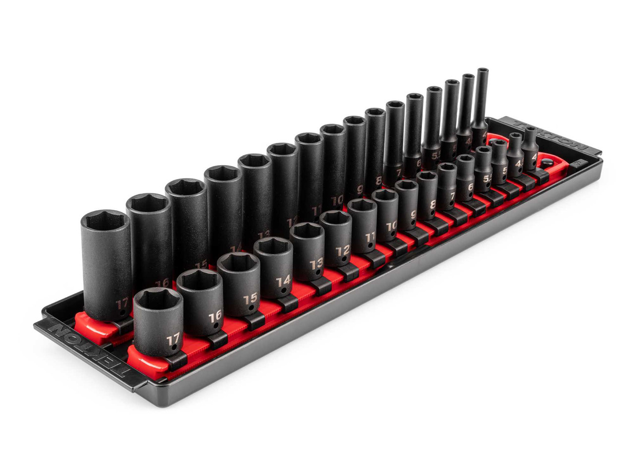 4 - 17 MM Tekton 1/4" Dr Shallow and Deep Impact Socket Set with Rails and Tray 6 Pt 32 Pcs - SID90201 New Pro Torque Tools