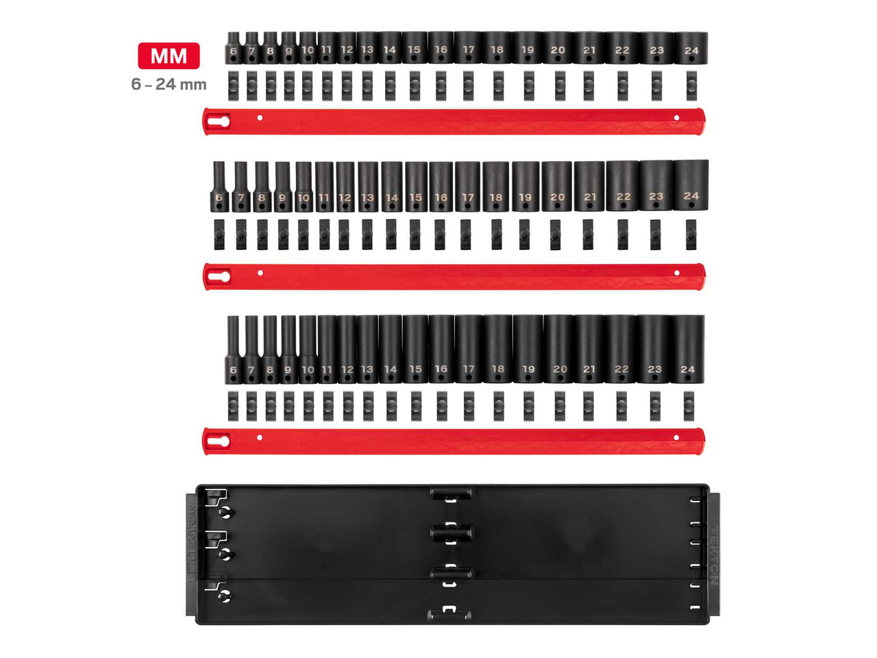 6 - 24 MM Tekton 3/8" Dr Shallow, Semi-Deep, and Deep Impact Socket Set with Rails and Trays 6 Pt 57 Pcs - SID91121 New Pro Torque Tools