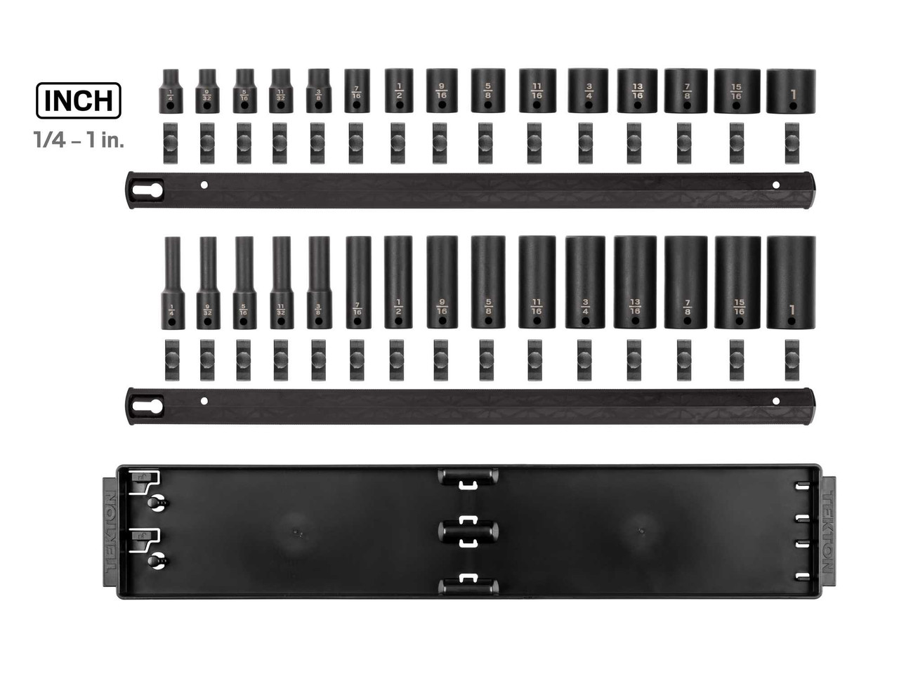 1/4 - 1" Tekton 3/8" Dr Shallow and Deep Impact Socket Set with Rails and Tray 6 Pt 30 Pcs - SID91210 New Pro Torque Tools