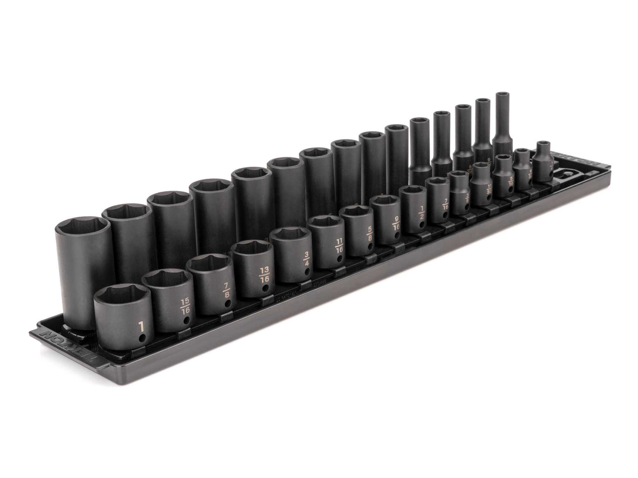 1/4 - 1" Tekton 3/8" Dr Shallow and Deep Impact Socket Set with Rails and Tray 6 Pt 30 Pcs - SID91210 New Pro Torque Tools